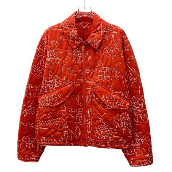EM0195 Louis Vuitton Red Lettering Embroidery Cotton Lapel Zipper Long Sleeve Ja - Picture 1 of 8
